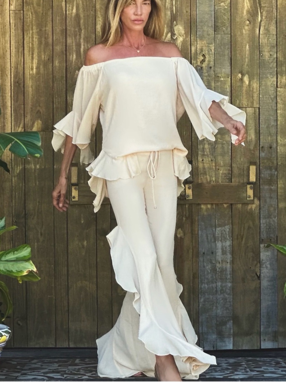 Ramona LaRue Lucy Set Butter XS Double Chiffon Top + Pants NWT